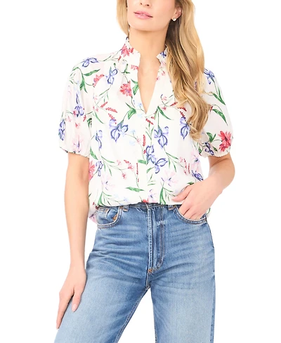 CeCe Women's Ruffle Split Neck Raglan Seam Blouse