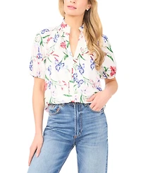 CeCe Women's Ruffle Split Neck Raglan Seam Blouse