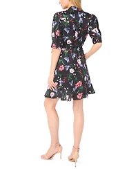 CeCe Women's Open Collar Ruffle Wrap Detail Short Dress