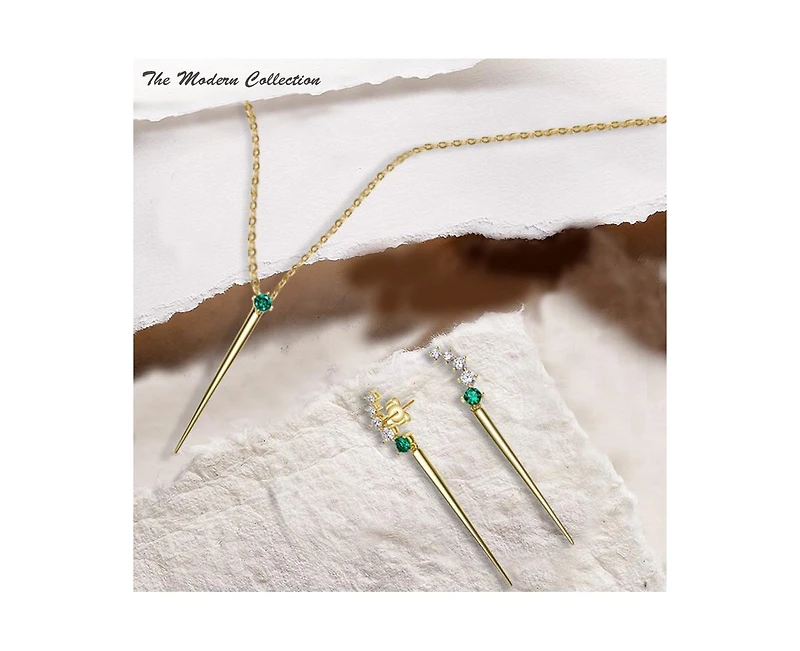 Genevive 14K Gold Plated Sterling Silver Green Linear Necklace and Earring Set