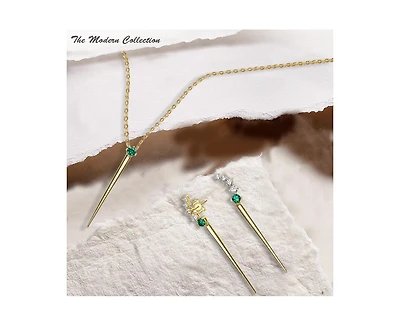 Genevive 14K Gold Plated Sterling Silver Green Linear Necklace and Earring Set