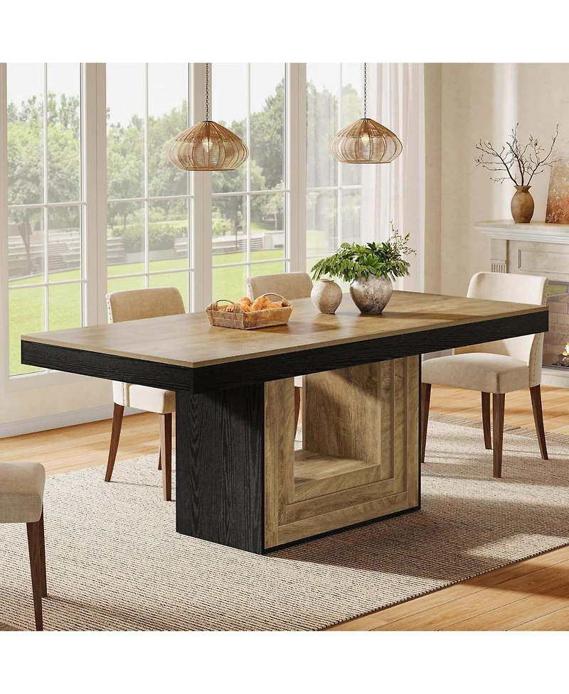 Tribesigns Dining Table for 4-6 People, 63" Rectangle Kitchen Table, Farmhouse Dining Room Furniture, Natural Wood