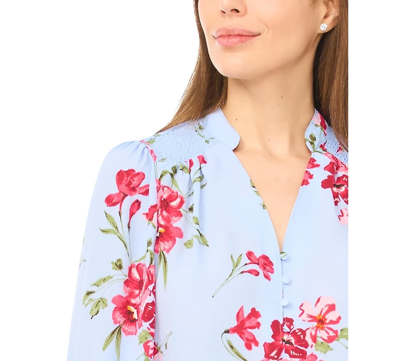 CeCe Women's V-Neck Smocked Detail Top