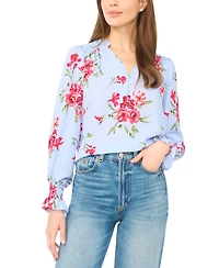 CeCe Women's V-Neck Smocked Detail Top