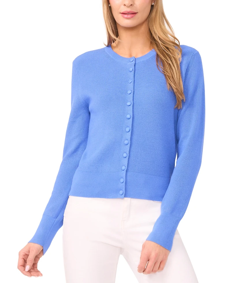 CeCe Women's Crewneck Long-Sleeve Cardigan