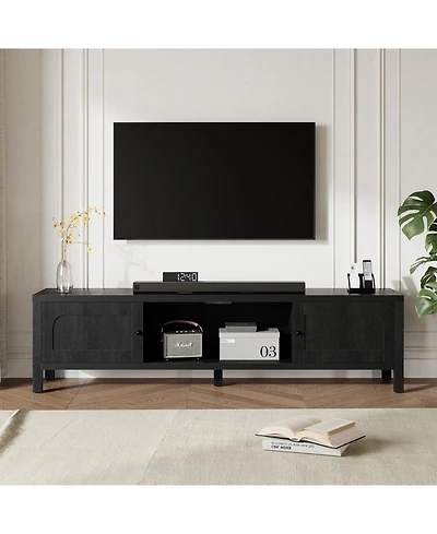 Sugift 70" Tv Stand with Storage Modern Media Console with Doors Cable Management and Wood Legs for Living Room