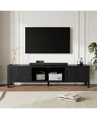 Sugift 70" Tv Stand with Storage Modern Media Console with Doors Cable Management and Wood Legs for Living Room