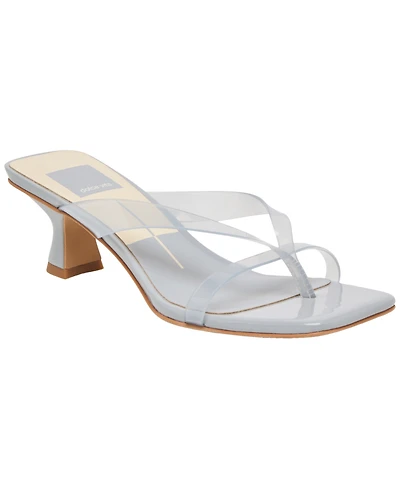 Dolce Vita Women's Brevel Vinyl Jelly Thong Low Block Heel Dress Sandals