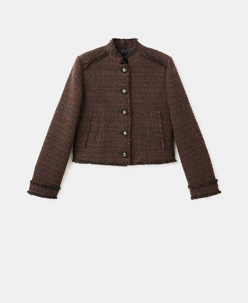 Mango Women's Frayed Ends Tweed Jacket