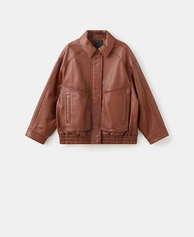 Mango Women's Oversized Leather Jacket