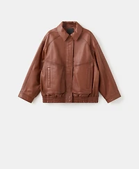 Mango Women's Oversized Leather Jacket