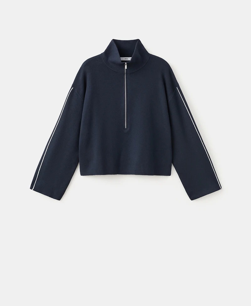 Mango Women's Zip Neck Contrast-Stripe Sweater