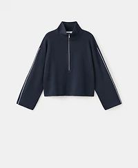 Mango Women's Zip Neck Contrast-Stripe Sweater