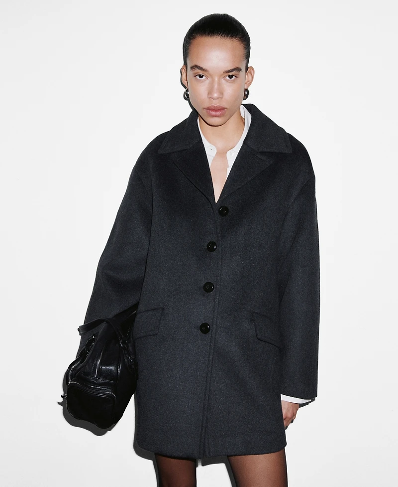 Mango Women's Buttons Wool-Blend Coat
