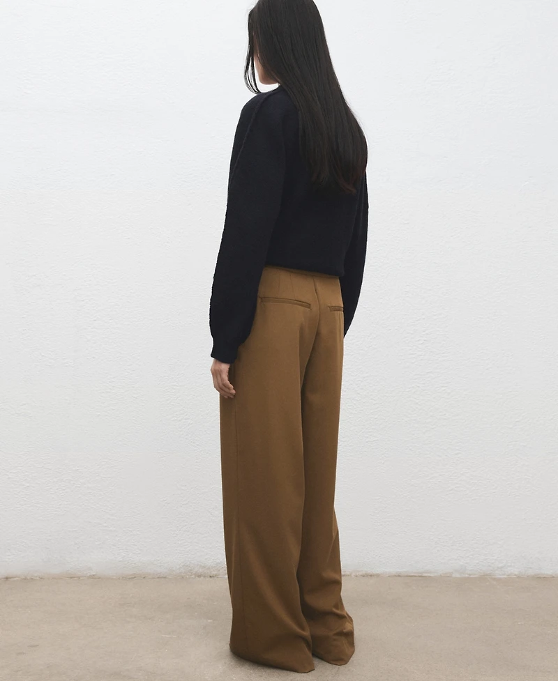 Mango Women's Pleated Wide Leg Pants