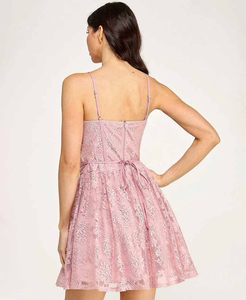 Seni & Cade Juniors' Sweetheart Neck Sleeveless Lace Corset Dress