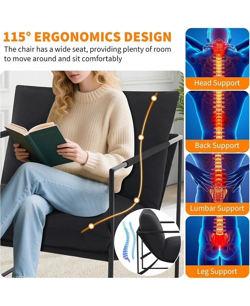 gaomon Modern Plush Sling Accent Chair, Shredded Foam Upholstery & Sturdy Metal Frame Comfy Lounge Chair for Home