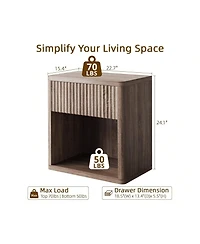 gaomon Set of 2 Mid Century Fluted Wood Nightstands, Modern Farmhouse Drawer Storage End Table for Bedroom