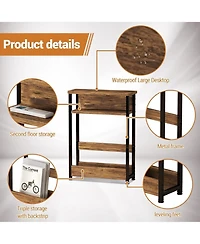 gaomon Tiger Stripe Brown Narrow Side Table, Storage Shelf & Magazine Rack Slim Nightstand for Small Spaces
