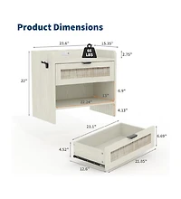 gaomon 1PC Rattan Nightstand, 1-Drawer Bedside Table with Type-c Charging Station & Open Storage