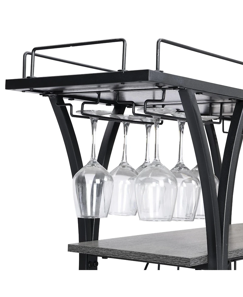 Boyel Living 32.6'' Tall Industrial Style Rolling Kitchen Island Wine Cart with Black Finished, Fir Wood Mobile Metal Wine Bar Cart