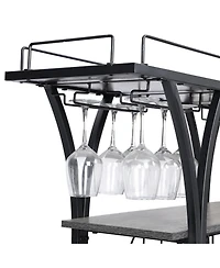 Boyel Living 32.6'' Tall Industrial Style Rolling Kitchen Island Wine Cart with Black Finished, Fir Wood Mobile Metal Wine Bar Cart