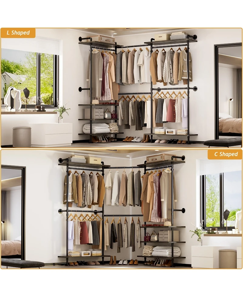 Aheaplus Clothing Rack,Garment Rack With 3 Wood Shelves, Organizer Rack Wall Mounted