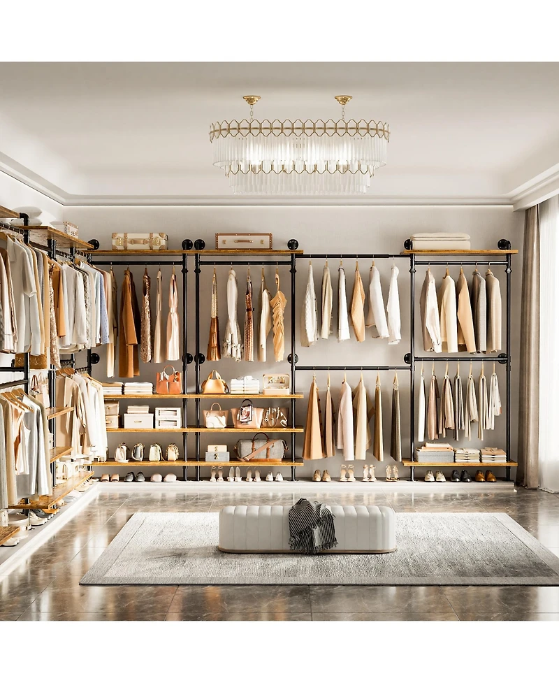 Aheaplus Clothing Rack,Garment Rack With 3 Wood Shelves, Organizer Rack Wall Mounted