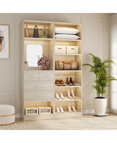 Aheaplus Set of 2 Free-standing Closet System with Drawers and Hanging Rods for Reach-in/ Walk-in Closet