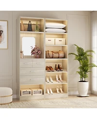 Aheaplus Set of 2 Free-standing Closet System with Drawers and Hanging Rods for Reach-in/ Walk-in Closet