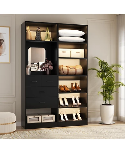 Aheaplus Set of 2 Free-standing Closet System with Drawers and Hanging Rods for Reach-in/ Walk-in