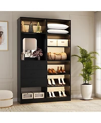 Aheaplus Set of 2 Free-standing Closet System with Drawers and Hanging Rods for Reach-in/ Walk-in