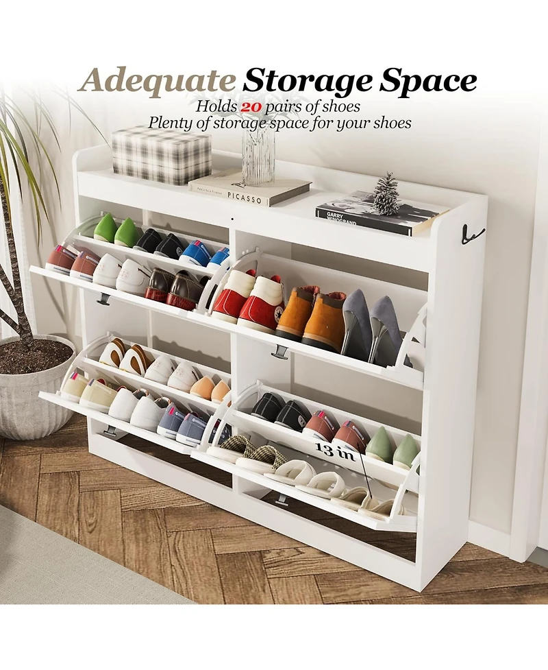 gaomon Large Shoe Storage Cabinet with 4 Flip Drawers, Narrow for Entryway Wooden Legs