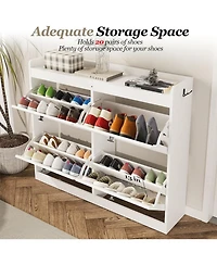 gaomon Large Shoe Storage Cabinet with 4 Flip Drawers, Narrow for Entryway Wooden Legs