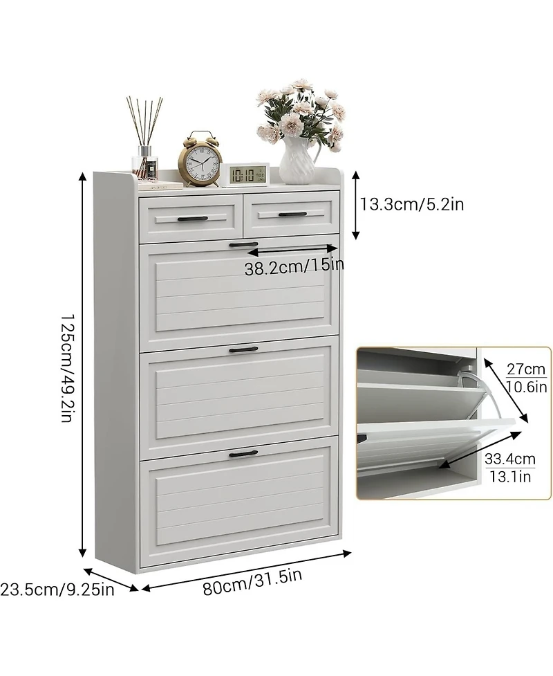 gaomon Shoe Cabinet with 3 Flip Drawers & 2 Drawers, Freestanding Narrow Shoe Organizer, White