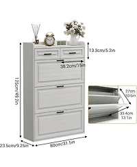 gaomon Shoe Cabinet with 3 Flip Drawers & 2 Drawers, Freestanding Narrow Shoe Organizer, White