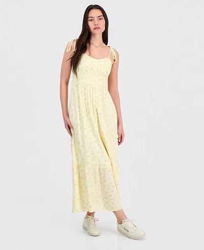 Hippie Rose Juniors' Ditsy Floral Smocked Maxi Dress