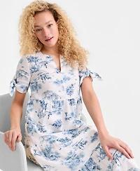 Charter Club Women's 100% Linen Printed Tiered Fit & Flare Dress, Macy's Exclusive