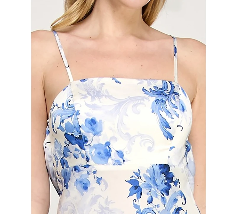 Beauty & Grace Women's Square Neck Floral Draped Back Maxi Dress