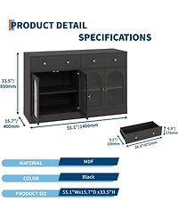 gaomon 55-Inch Wide Farmhouse Sideboard Buffet Cabinet with 4 Acrylic Doors and 2 Drawers, Wooden Console Table for Kitchen or Living Room