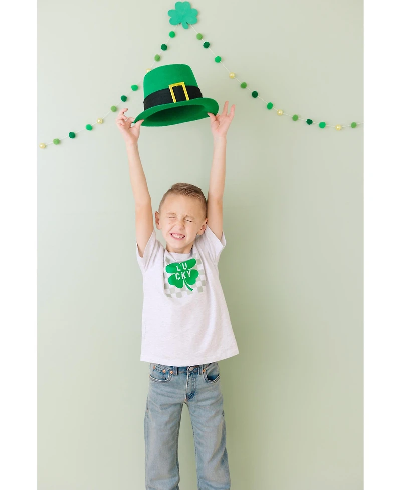 Draft - Sweet Wink Little Boys Lucky Shamrock Checkered St. Patrick's Day Short Sleeve T-Shirt