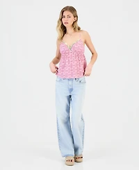 Just Polly Juniors' Sequin-Trim Printed Babydoll Tank