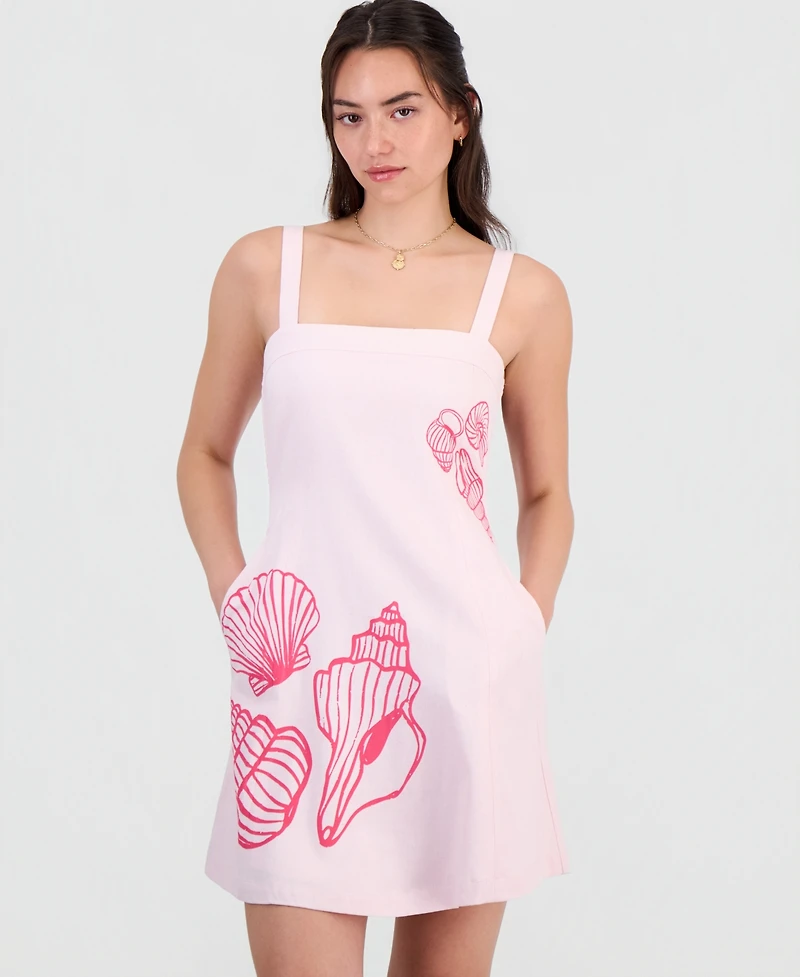 Rebel Veil Juniors' Printed Linen-Blend Mini Dress