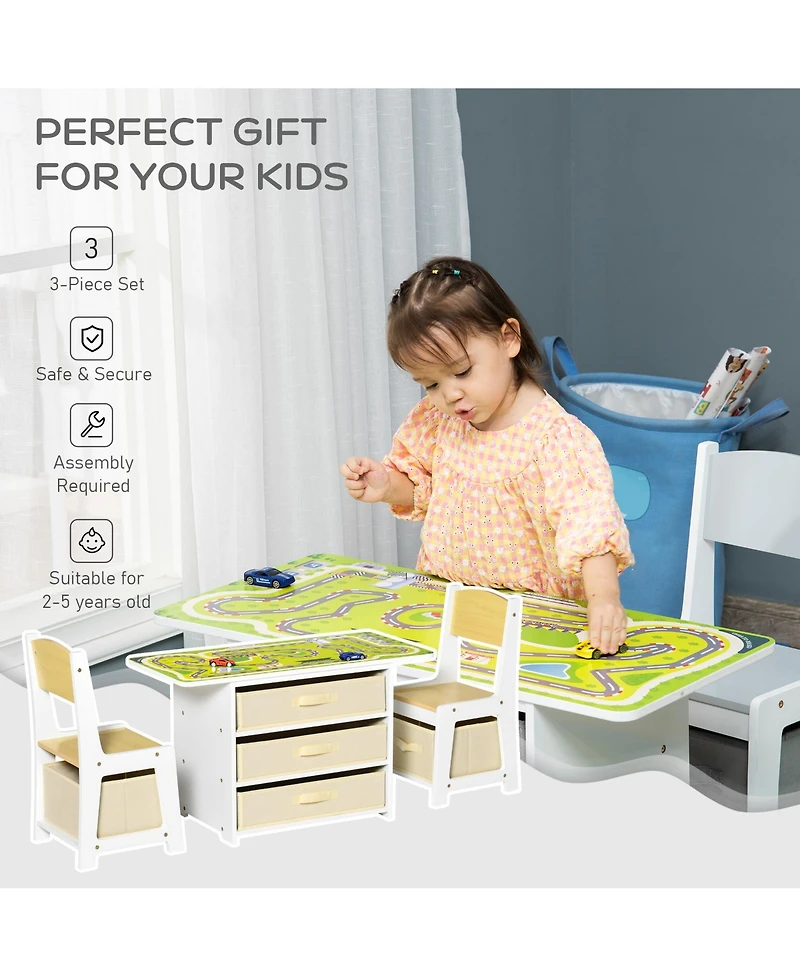 Hongge 3 in 1 Kids Activity Table and Chair Set with Storage