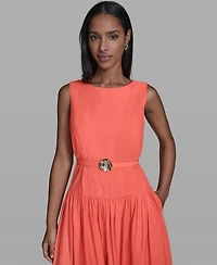 Karl Lagerfeld Paris Women's Embroidered Drop Waist Midi Dress