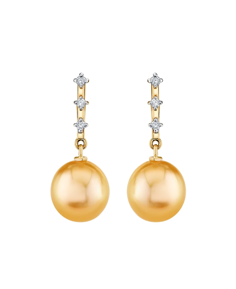 Macy's Cultured South Sea Pearl (9mm) & Diamond (1/10 ct. t.w.) Earrings in 10k Yellow Gold