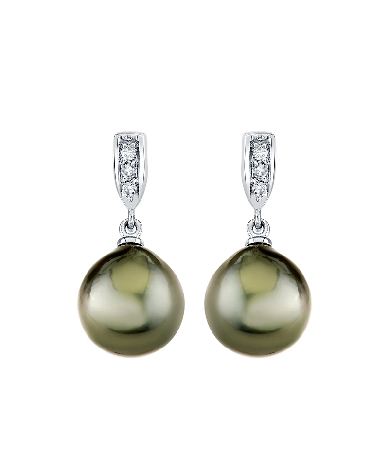 Macy's Cultured Tahitian Pearl (9mm) & Diamond Accent Earrings in 14k White Gold