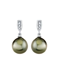 Macy's Cultured Tahitian Pearl (9mm) & Diamond Accent Earrings in 14k White Gold
