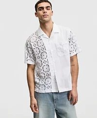 Mode of One Men's Relaxed-Fit Spliced Lace Short-Sleeve Shirt, Macy's Exclusive