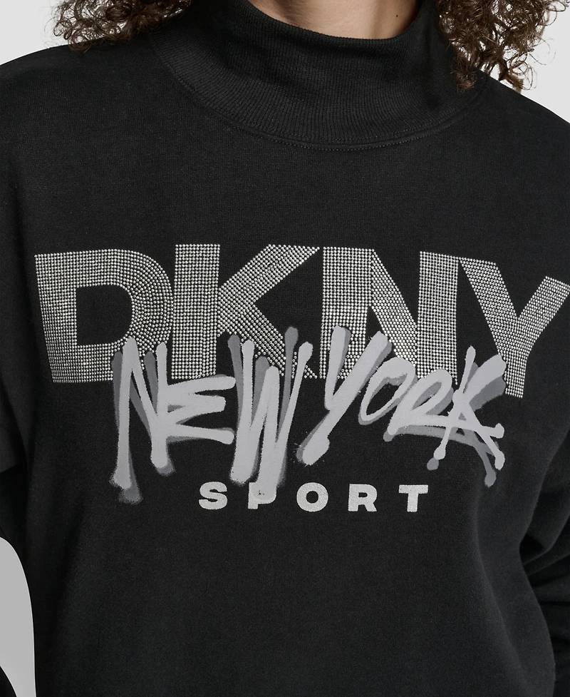 Dkny Women's Graffiti New York Logo Oversized Mock Neck Sweatshirt